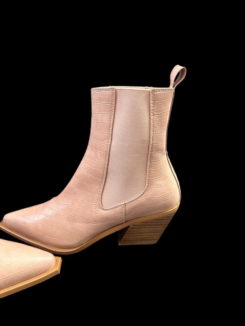 Bilini Croc-Embossed Western Ankle Boots – Size 10 Nude/Blush